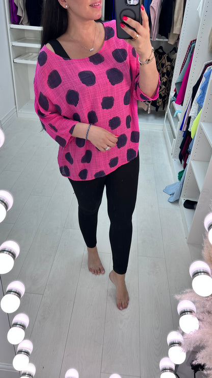 Bernita Bold Polka Dot Print Top