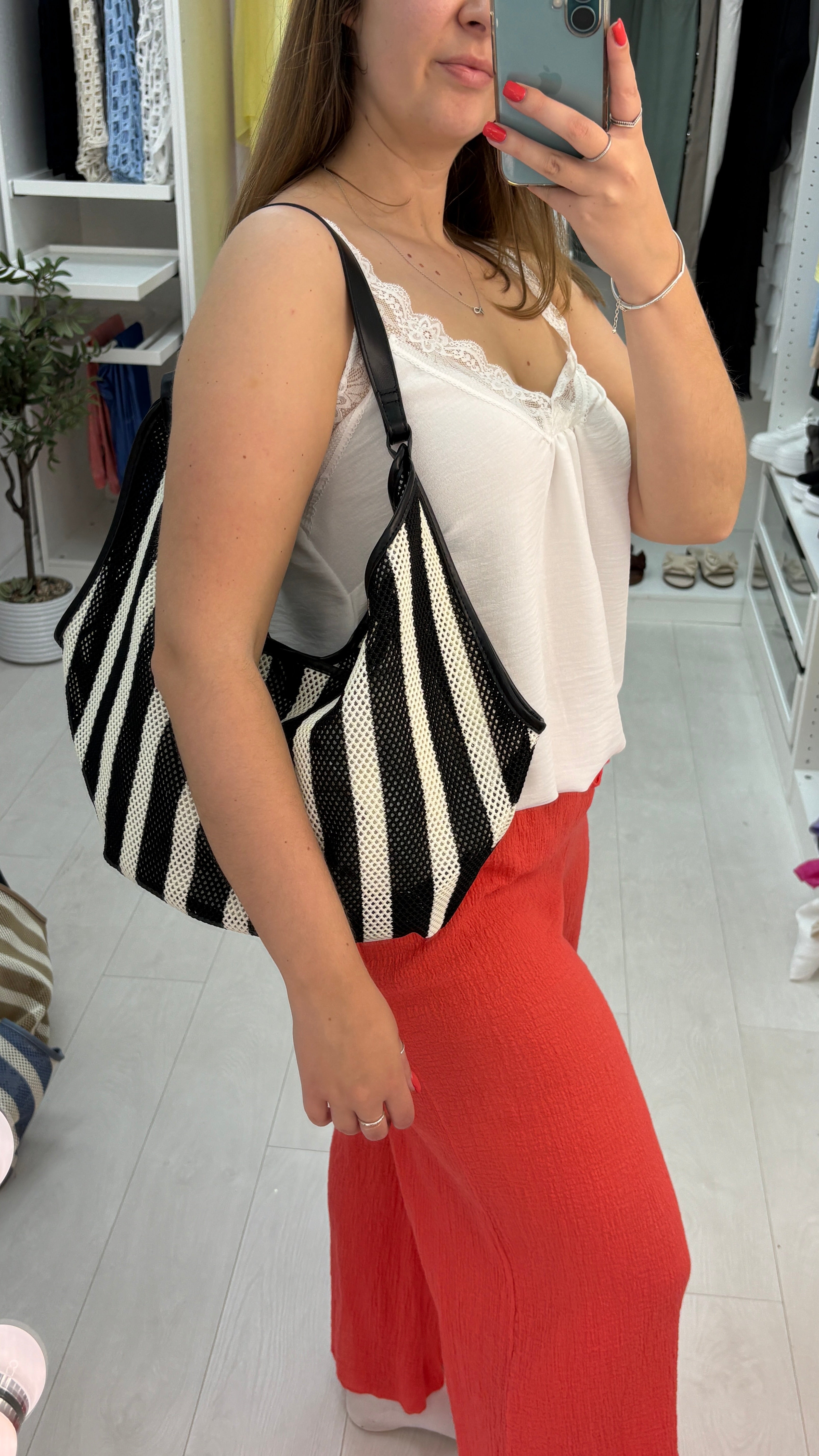 Felicity Striped Slouchy Shoulder Bag
