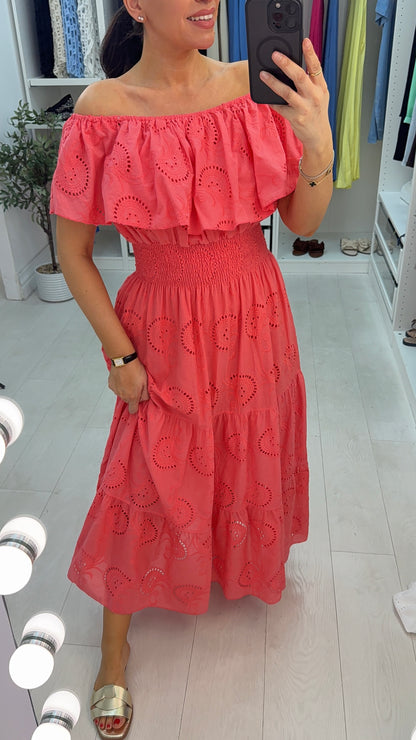 Kimora Broderie Anglaise Bardot Maxi Dress