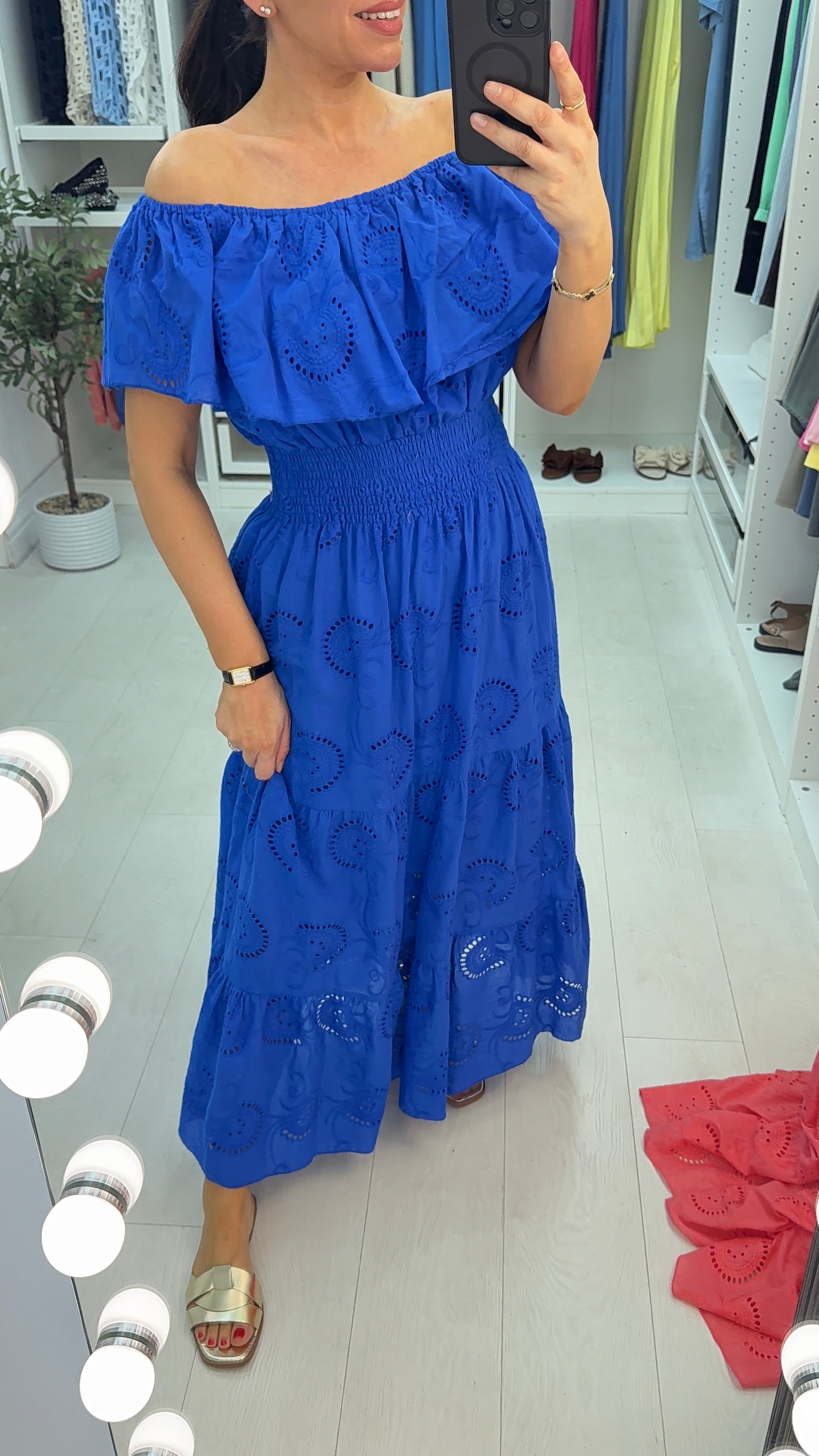 Kimora Broderie Anglaise Bardot Maxi Dress BowsBoutiques Kimora Broderie Anglaise Bardot Maxi Dress BowsBoutiques