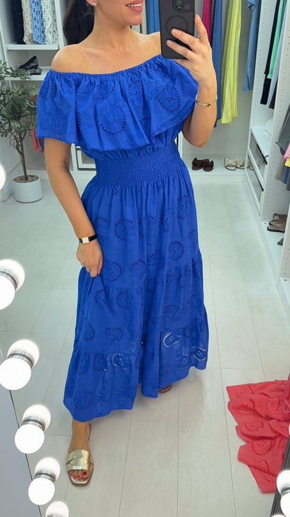 Kimora Broderie Anglaise Bardot Maxi Dress