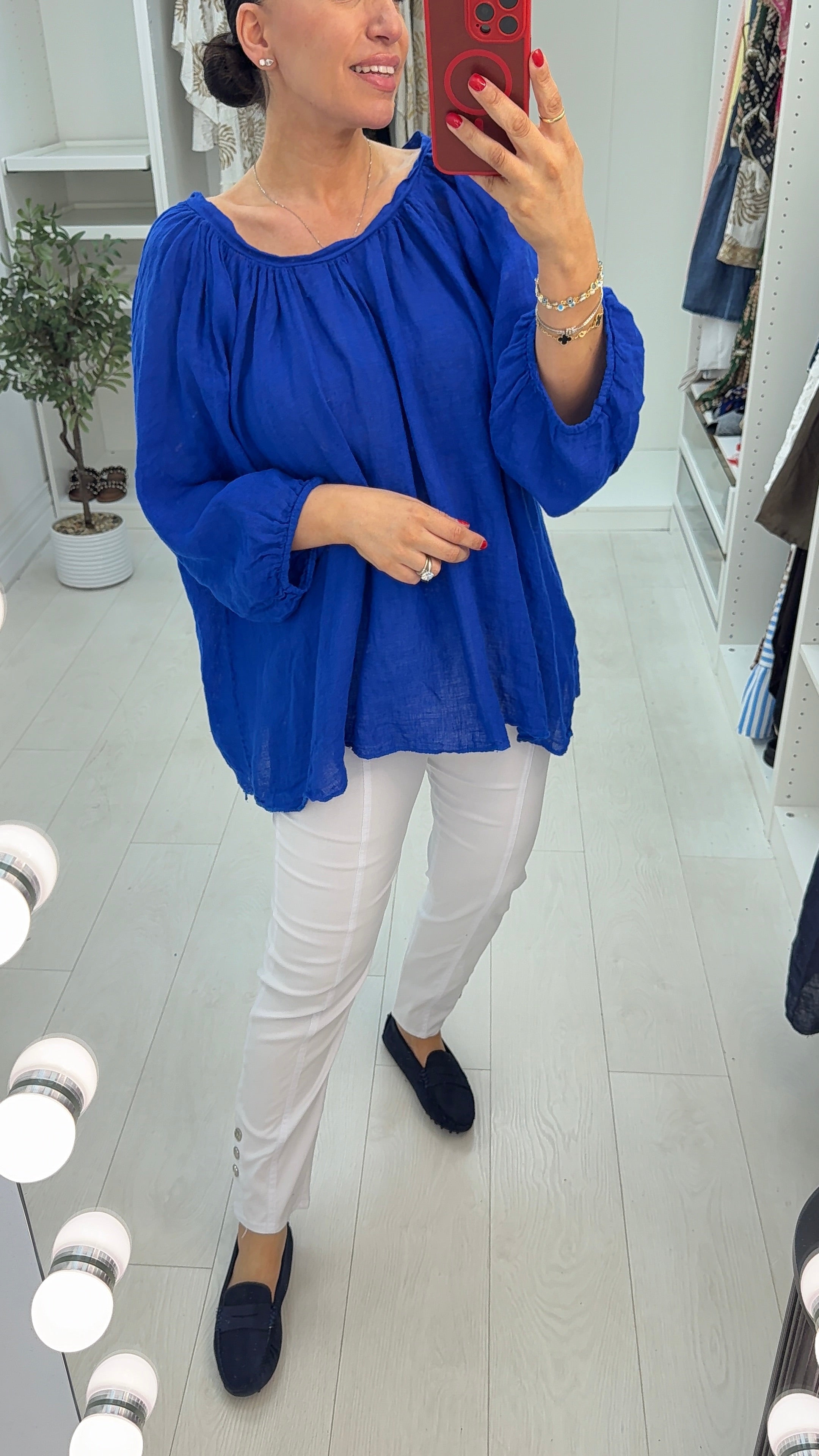 Martha Wide Sleeve Tie Back Linen Loose Fit Top