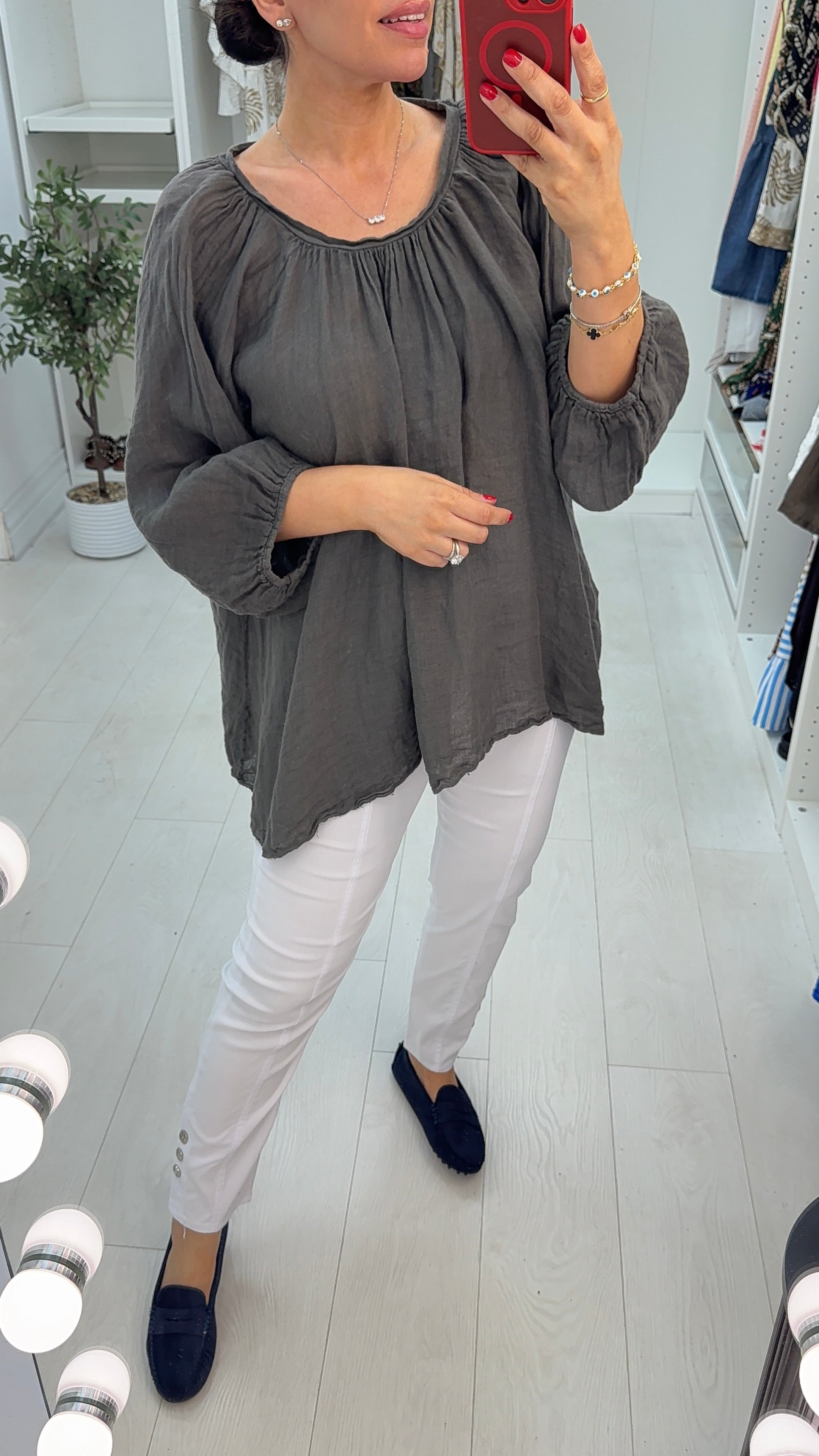 Martha Wide Sleeve Tie Back Linen Loose Fit Top