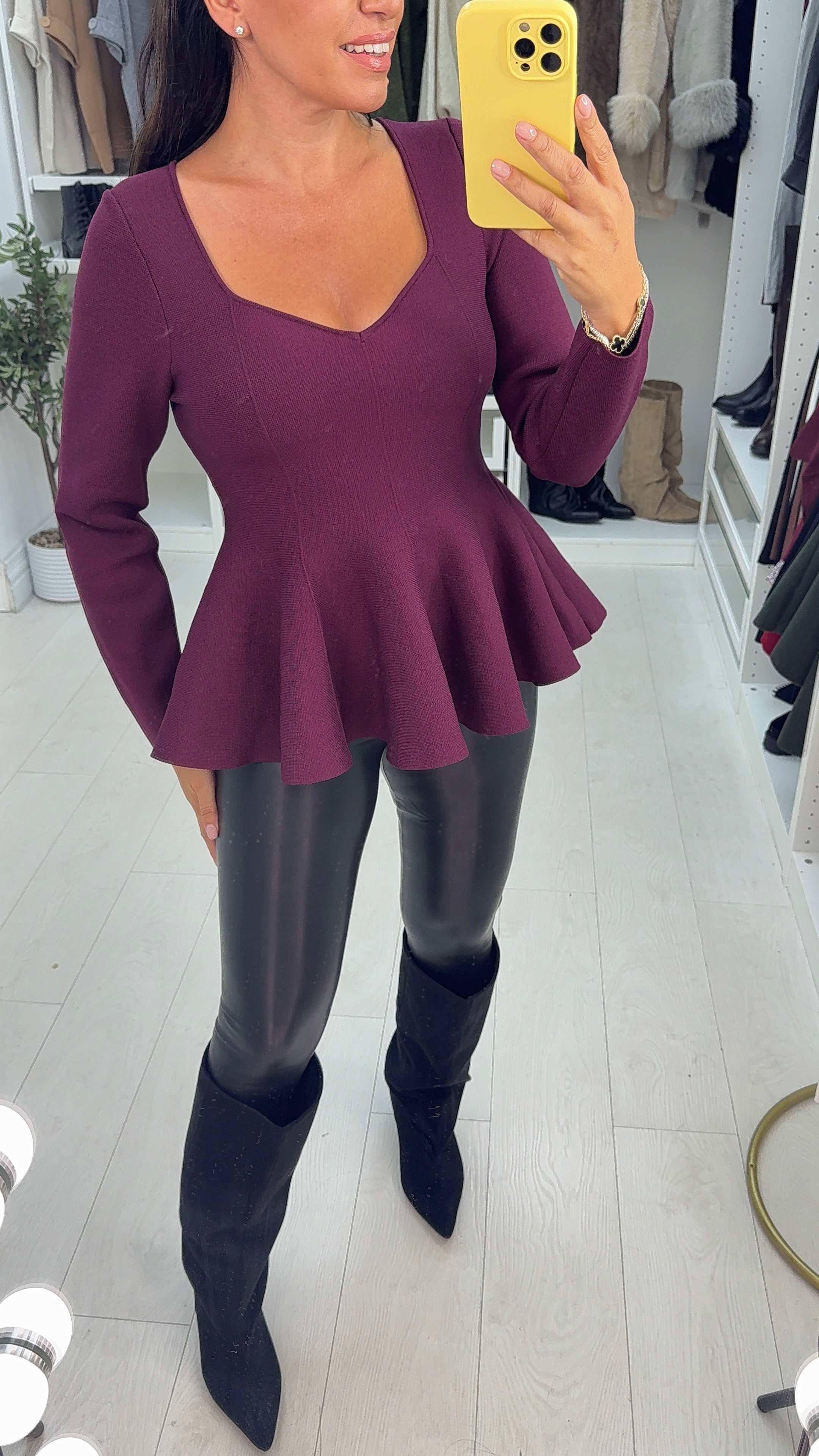 Finella Plain V Neck Peplum Top