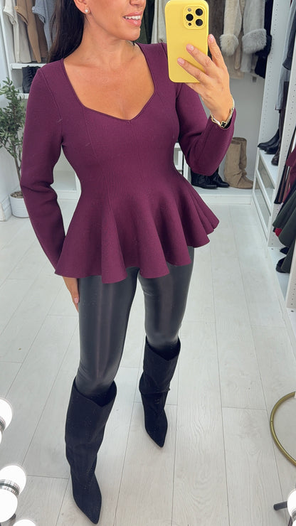 Finella Plain V Neck Peplum Top