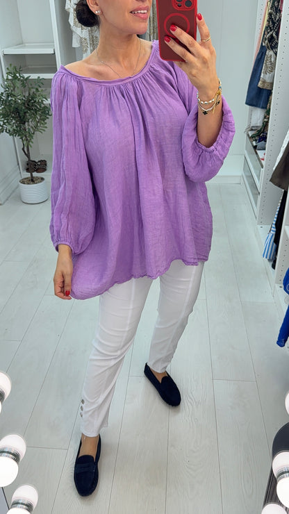 Martha Wide Sleeve Tie Back Linen Loose Fit Top