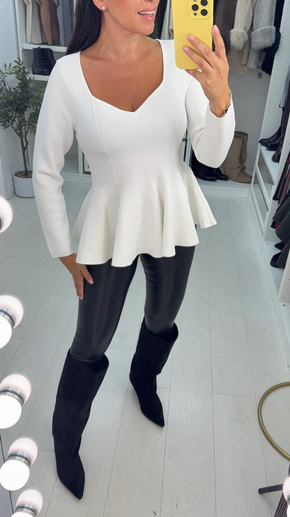 Finella Plain V Neck Peplum Top