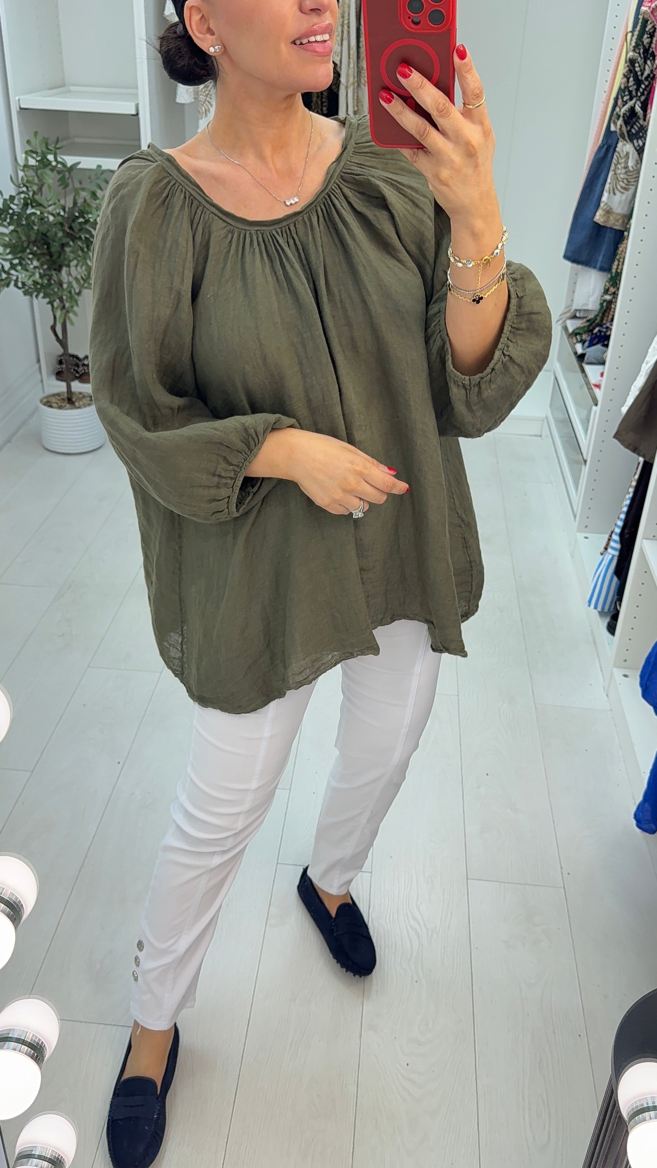 Martha Wide Sleeve Tie Back Linen Loose Fit Top