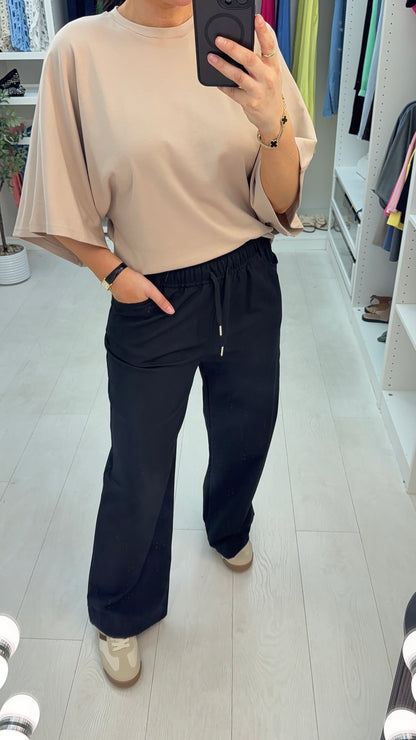 June Plain Elasticated Waist Straight Leg Trousers