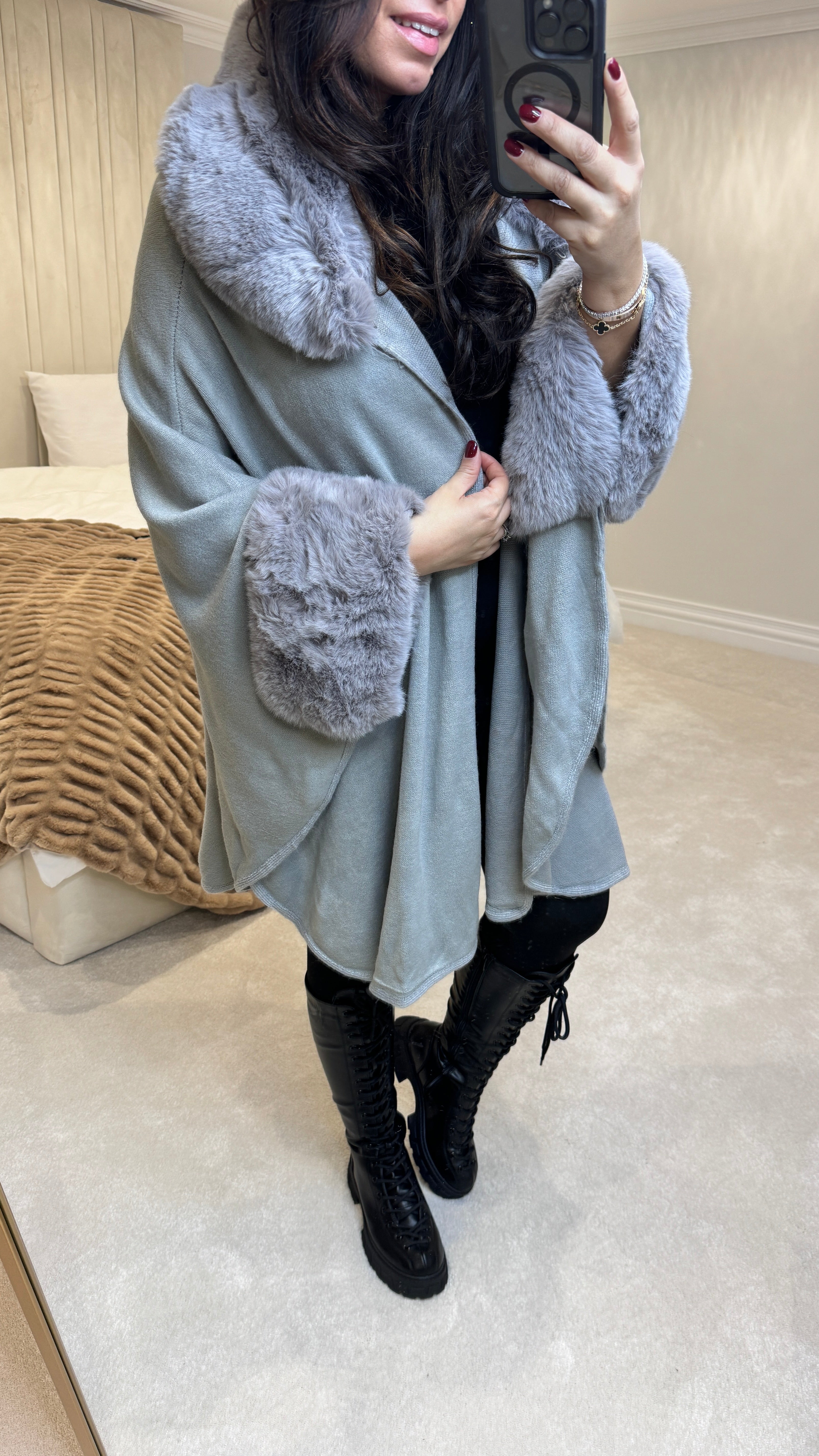 Vina Faux Fur Trim Wrap