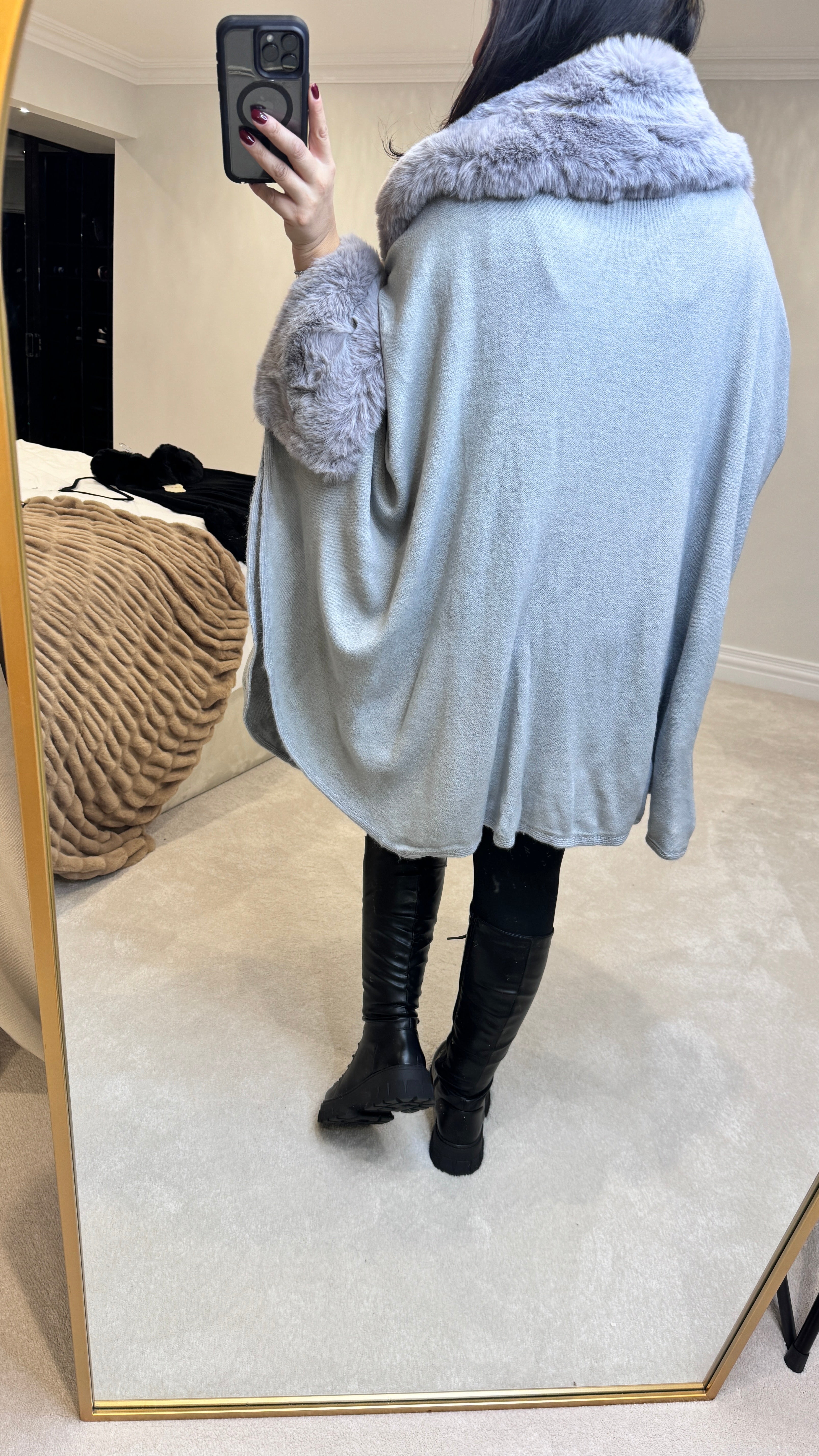 Vina Faux Fur Trim Wrap