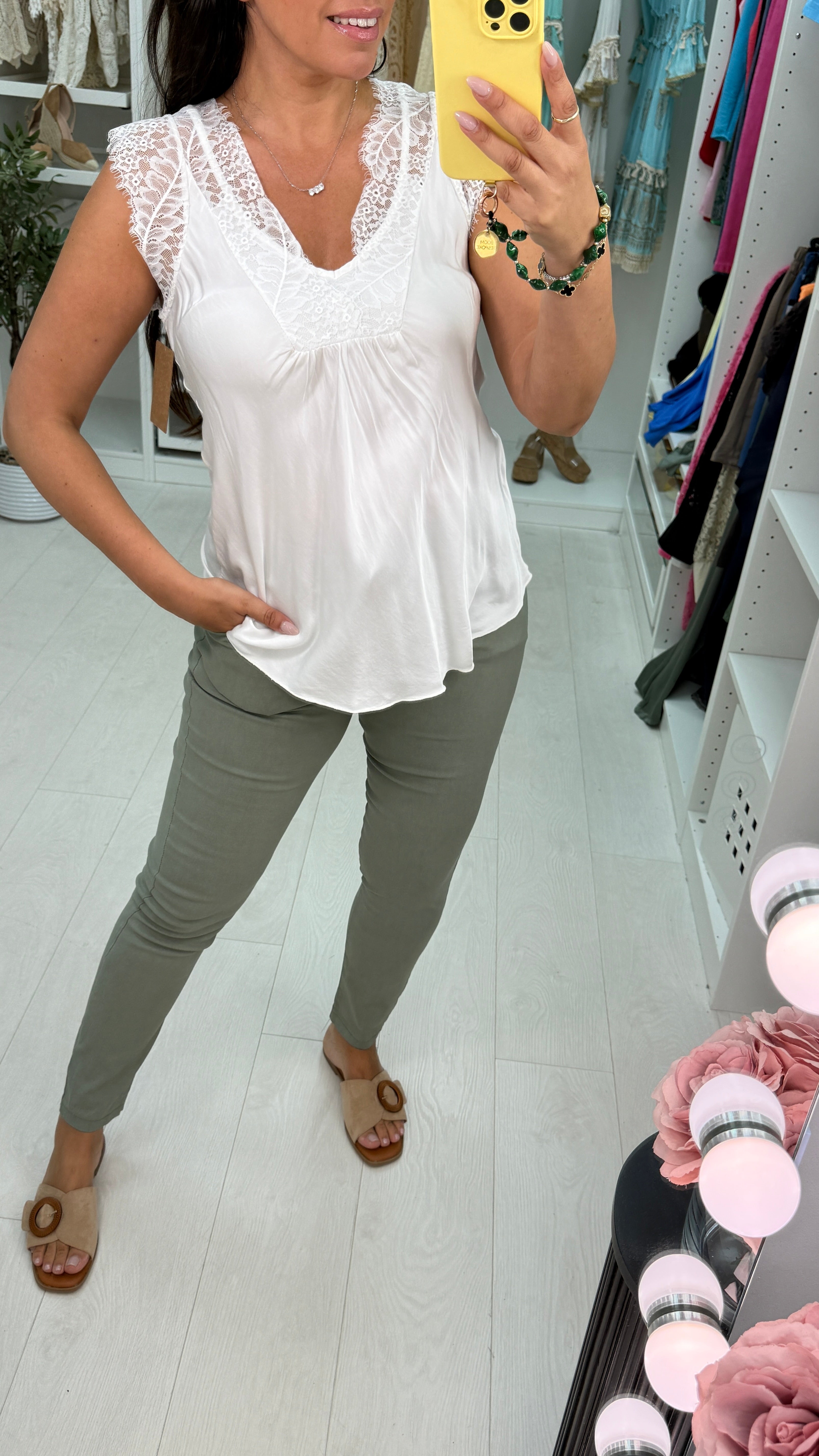 Luca Lace Trim Detail Satin Top