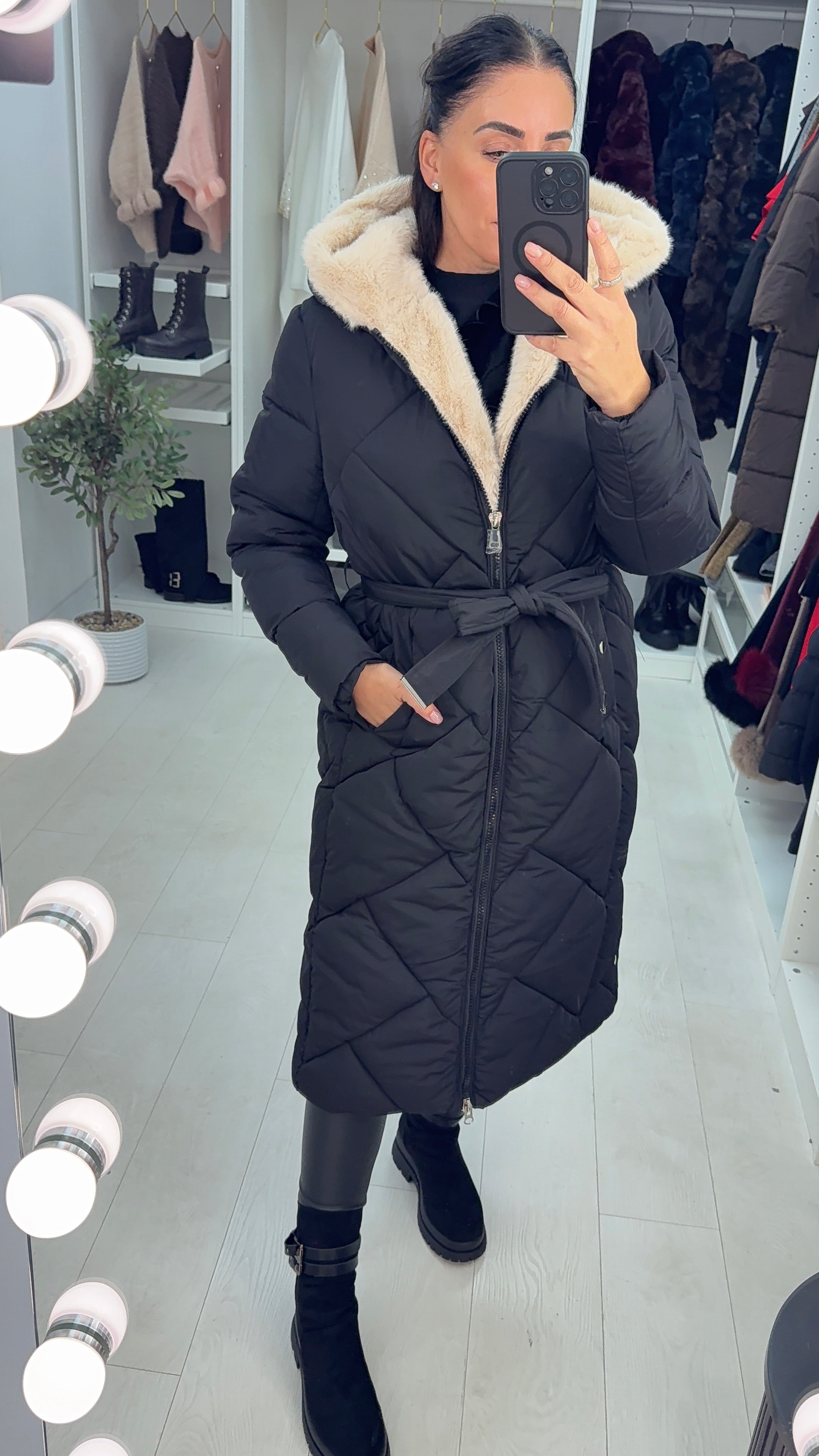 Nalani Faux Fur Hooded Longline Coat