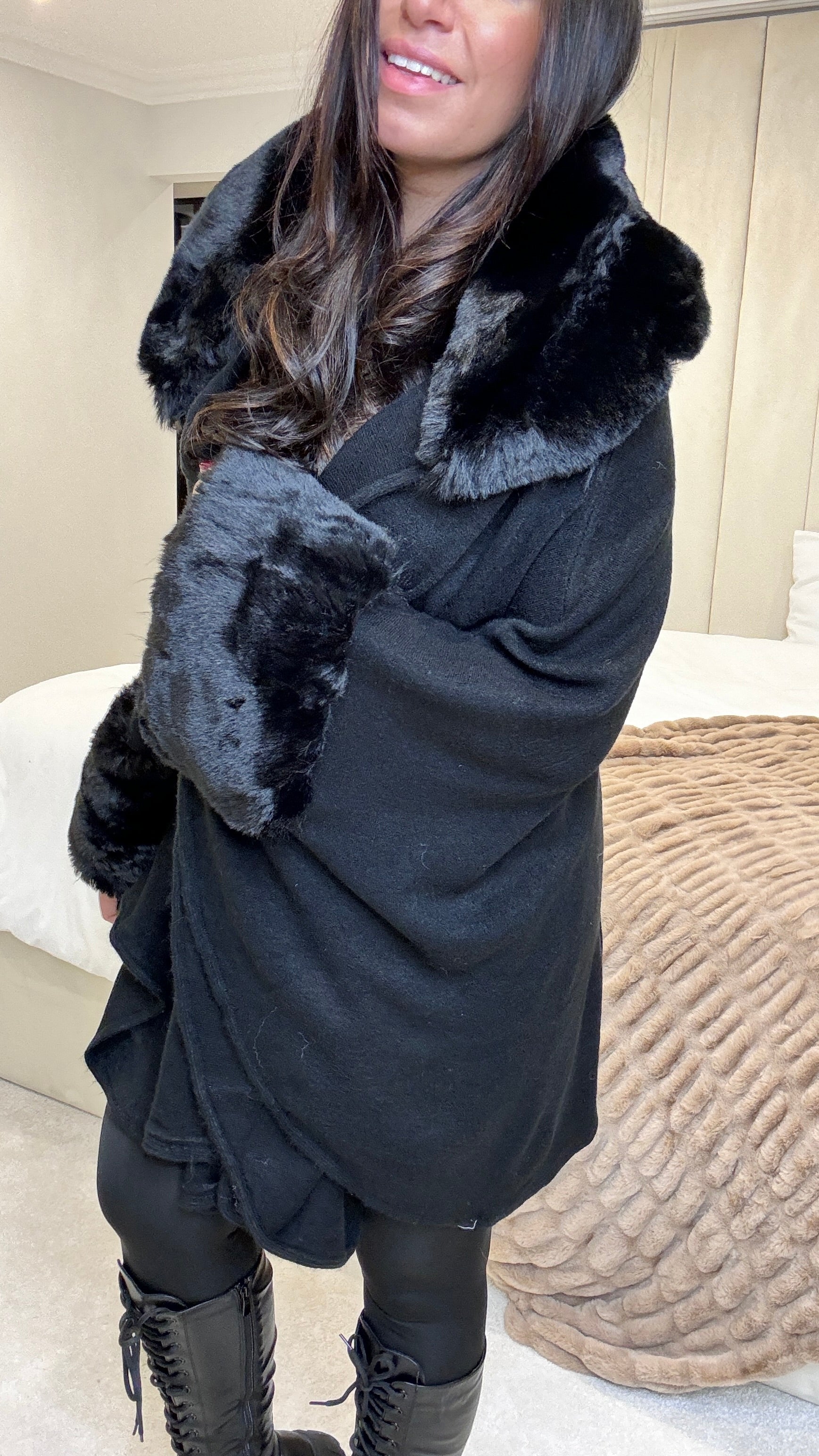 Vina Faux Fur Trim Wrap