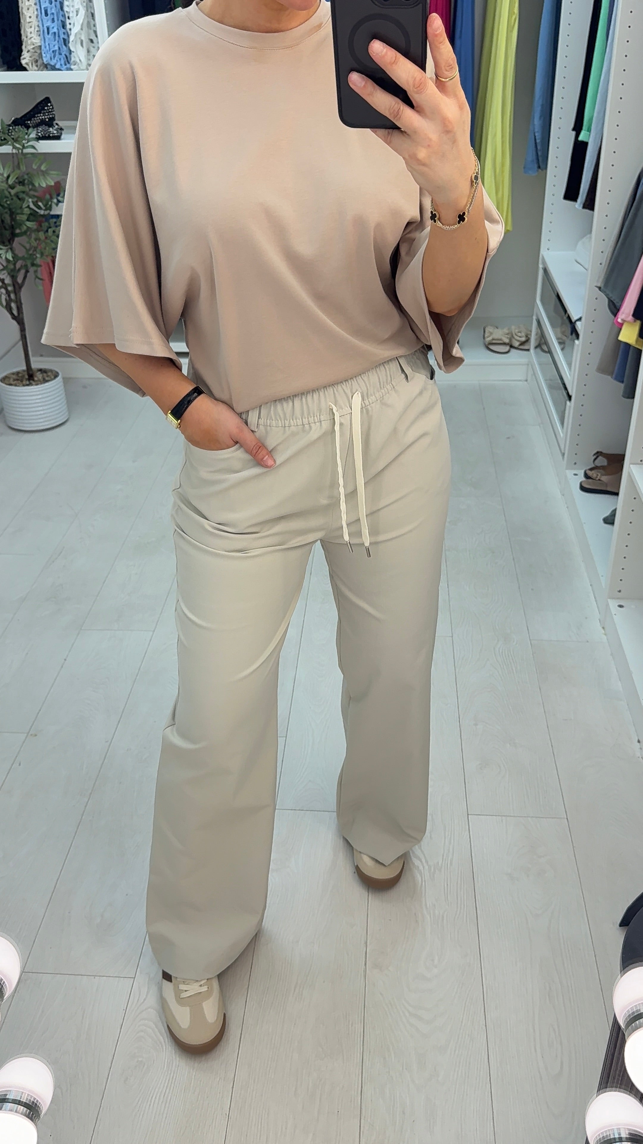 June Plain Elasticated Waist Straight Leg Trousers