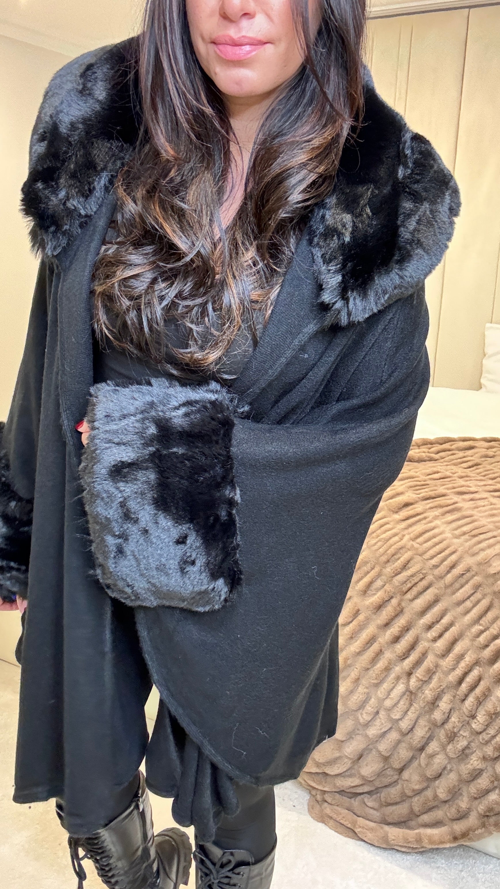 Vina Faux Fur Trim Wrap