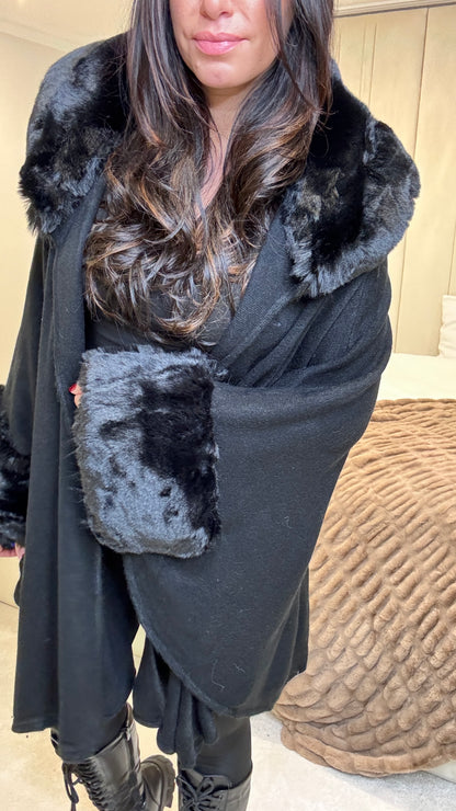 Vina Faux Fur Trim Wrap