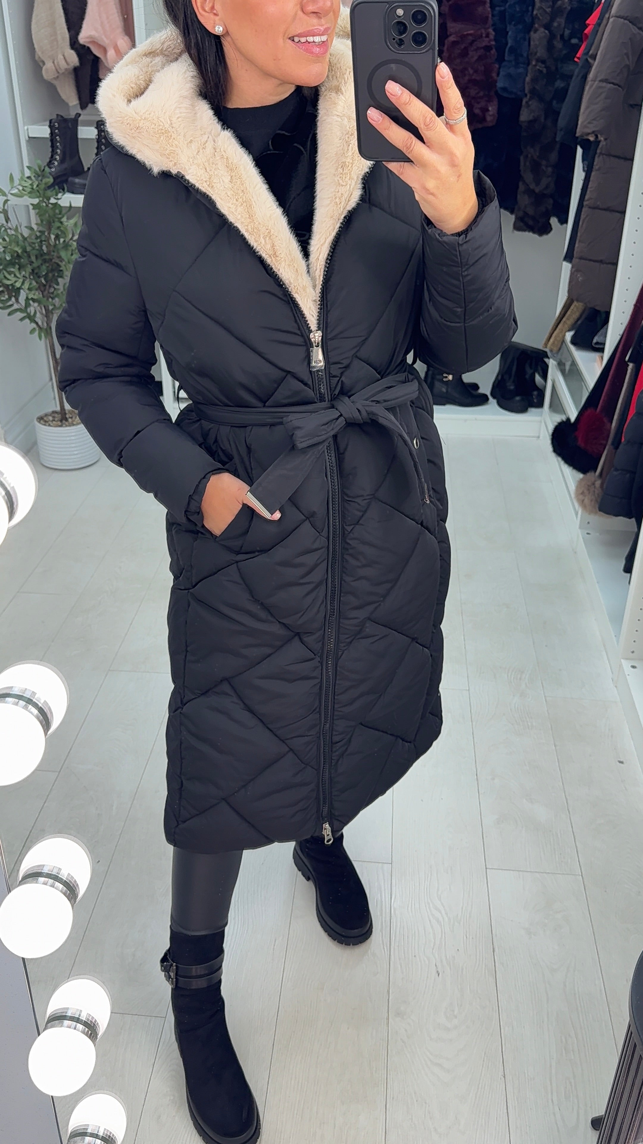 Nalani Faux Fur Hooded Longline Coat