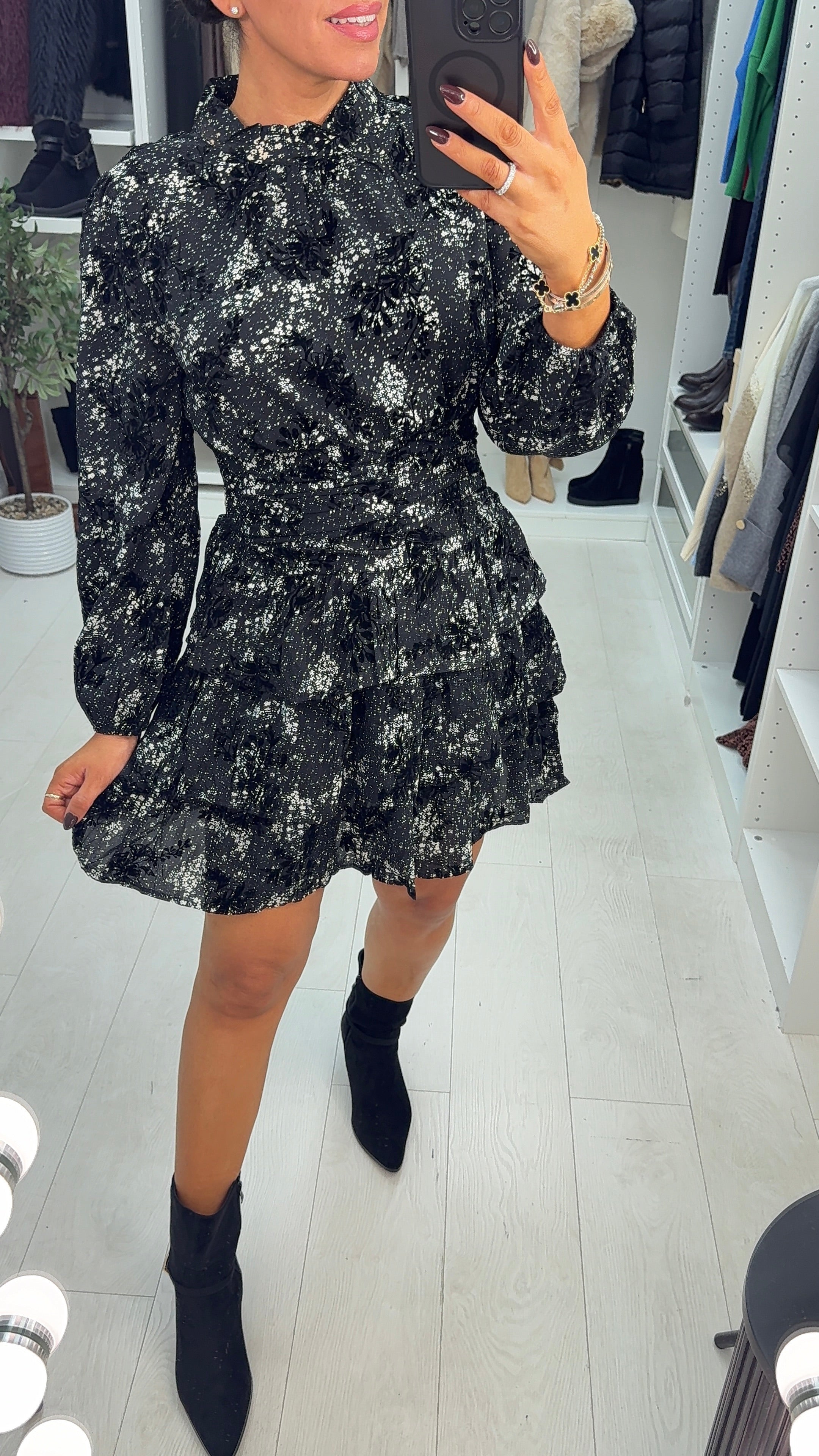 Sonya Abstract Floral Print Shirred Waist Mini Dress