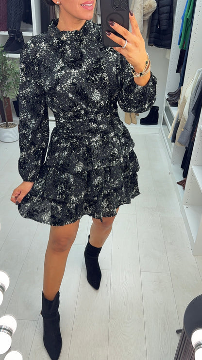 Sonya Abstract Floral Print Shirred Waist Mini Dress
