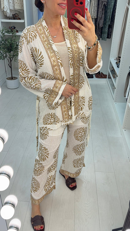Dove Leaf Print Boho Co-Ord Set