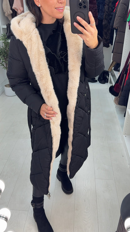 Nalani Faux Fur Hooded Longline Coat