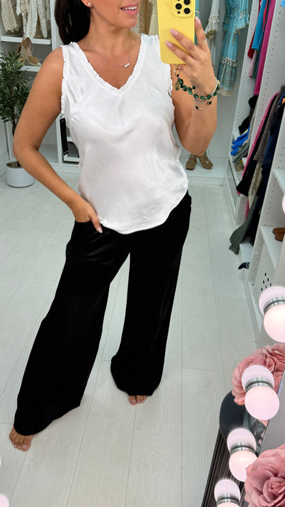 Juana Frill V Neck Satin Top