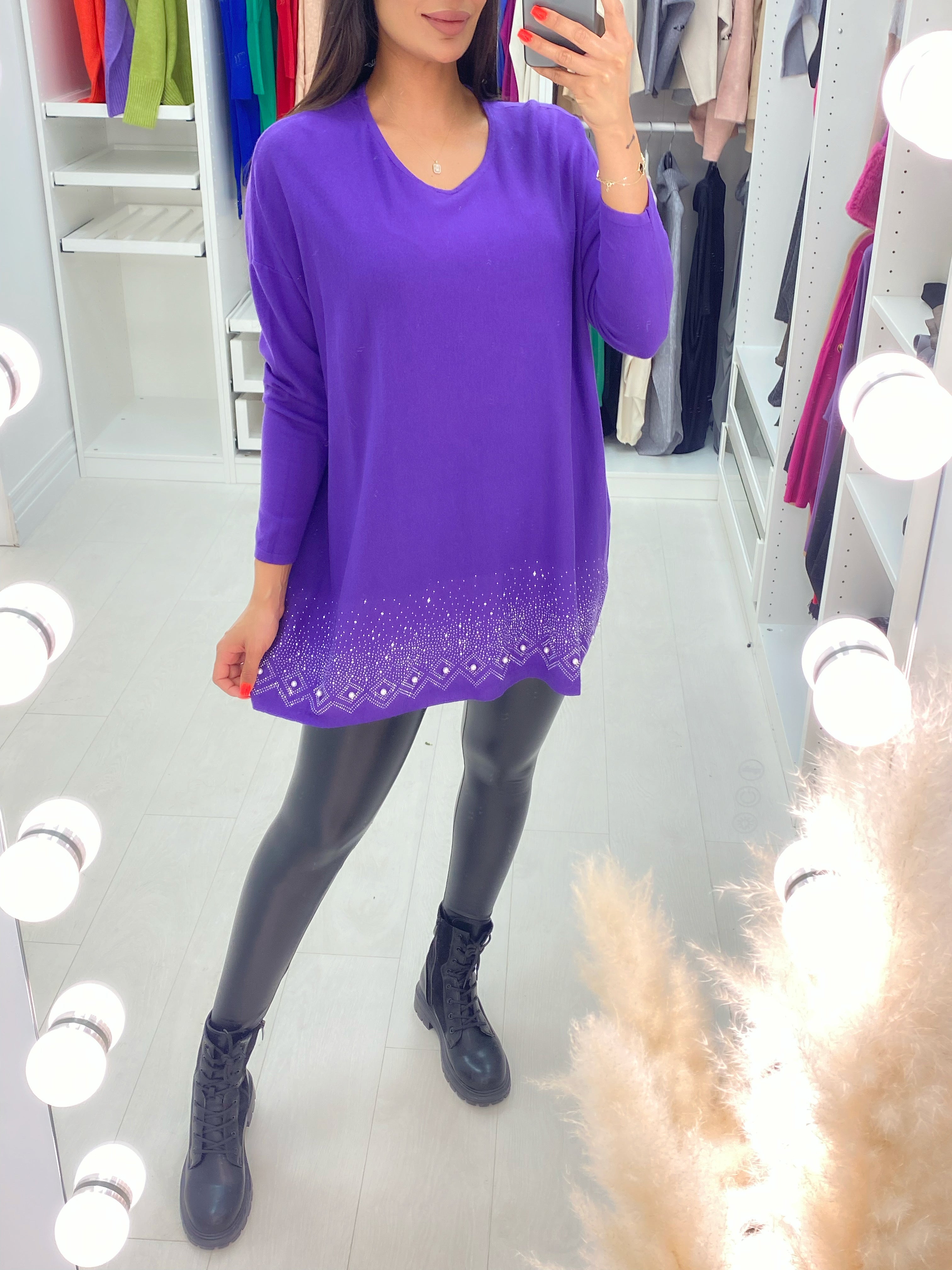 Danla Pearl & Diamante Hem Soft Knit Jumper