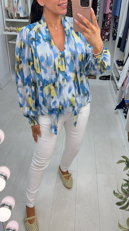Zanna Watercolour Print Pussybow Blouse