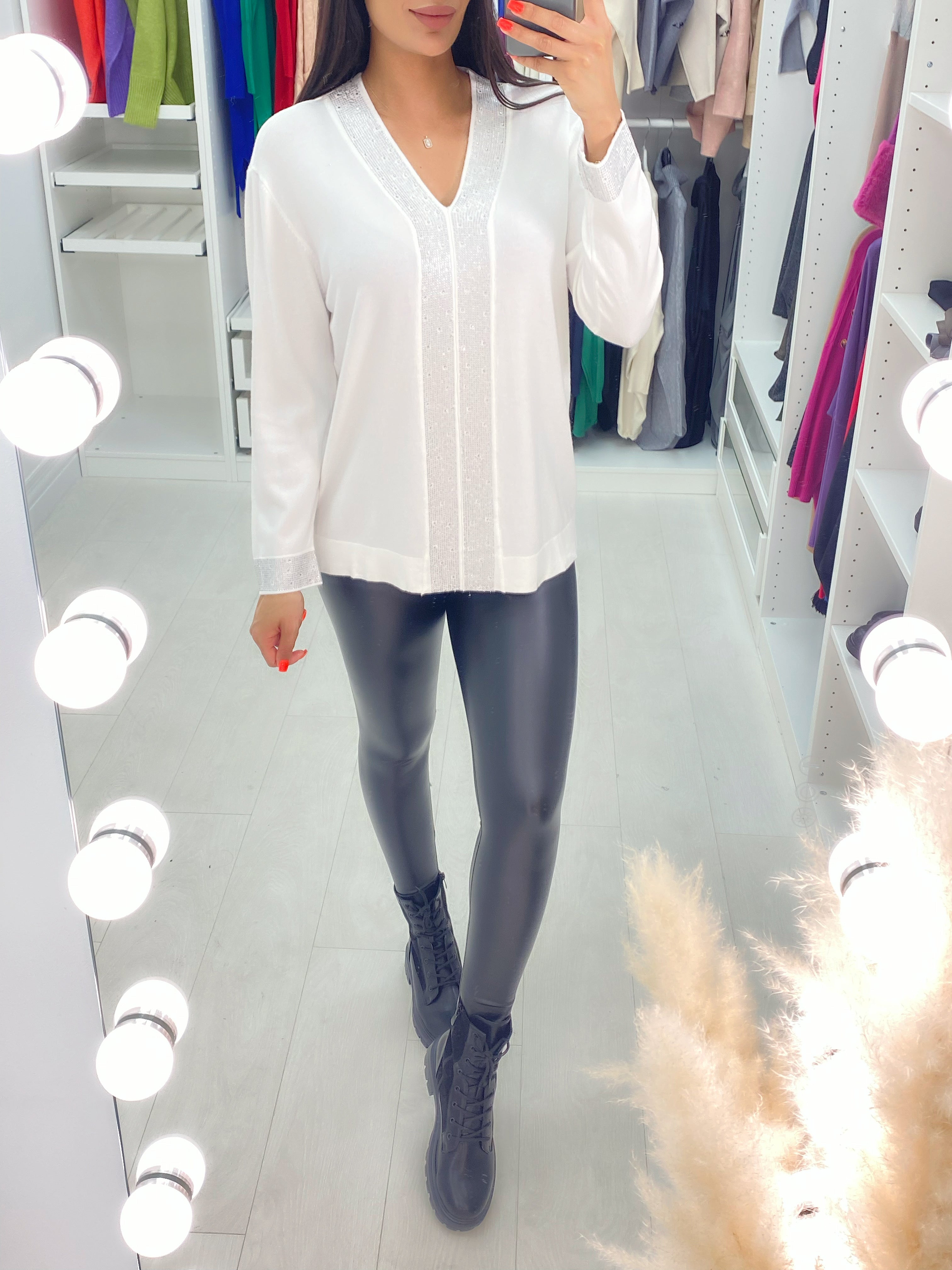 Zoe Gem Panel Front V Neck Jumper