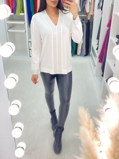 Zoe Gem Panel Front V Neck Jumper