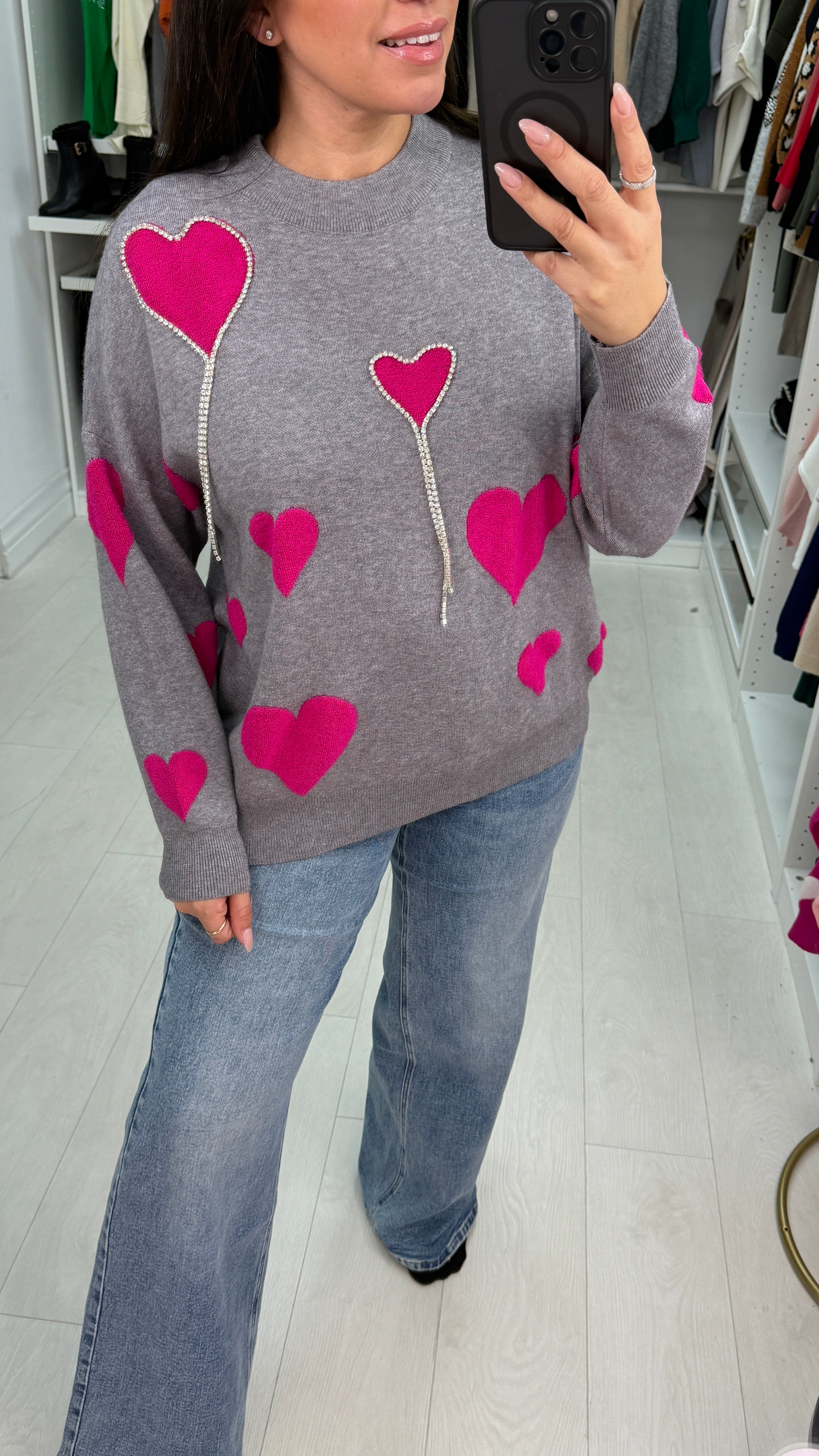 Safia Heart & Diamante Detailed Knit Jumper