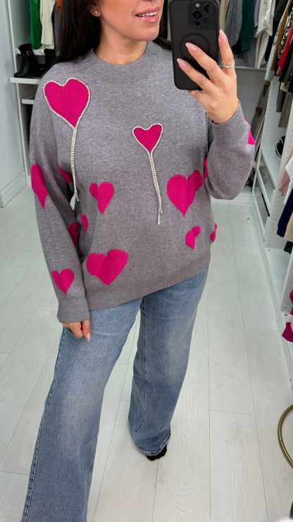 Safia Heart & Diamante Detailed Knit Jumper