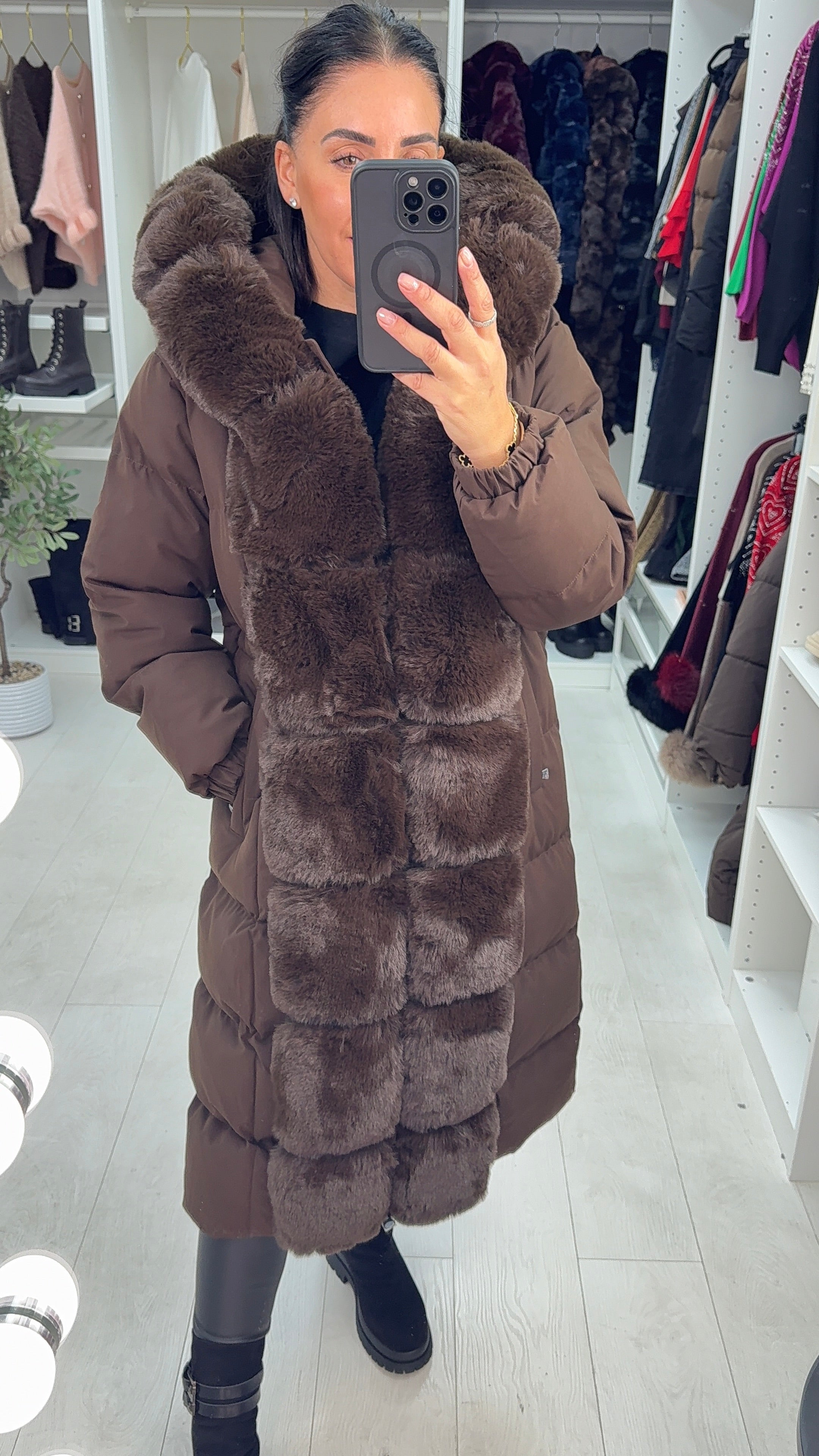 Oakleigh Faux Fur Padded Longline Coat