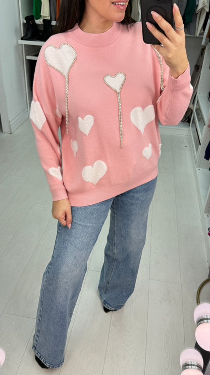 Safia Heart & Diamante Detailed Knit Jumper
