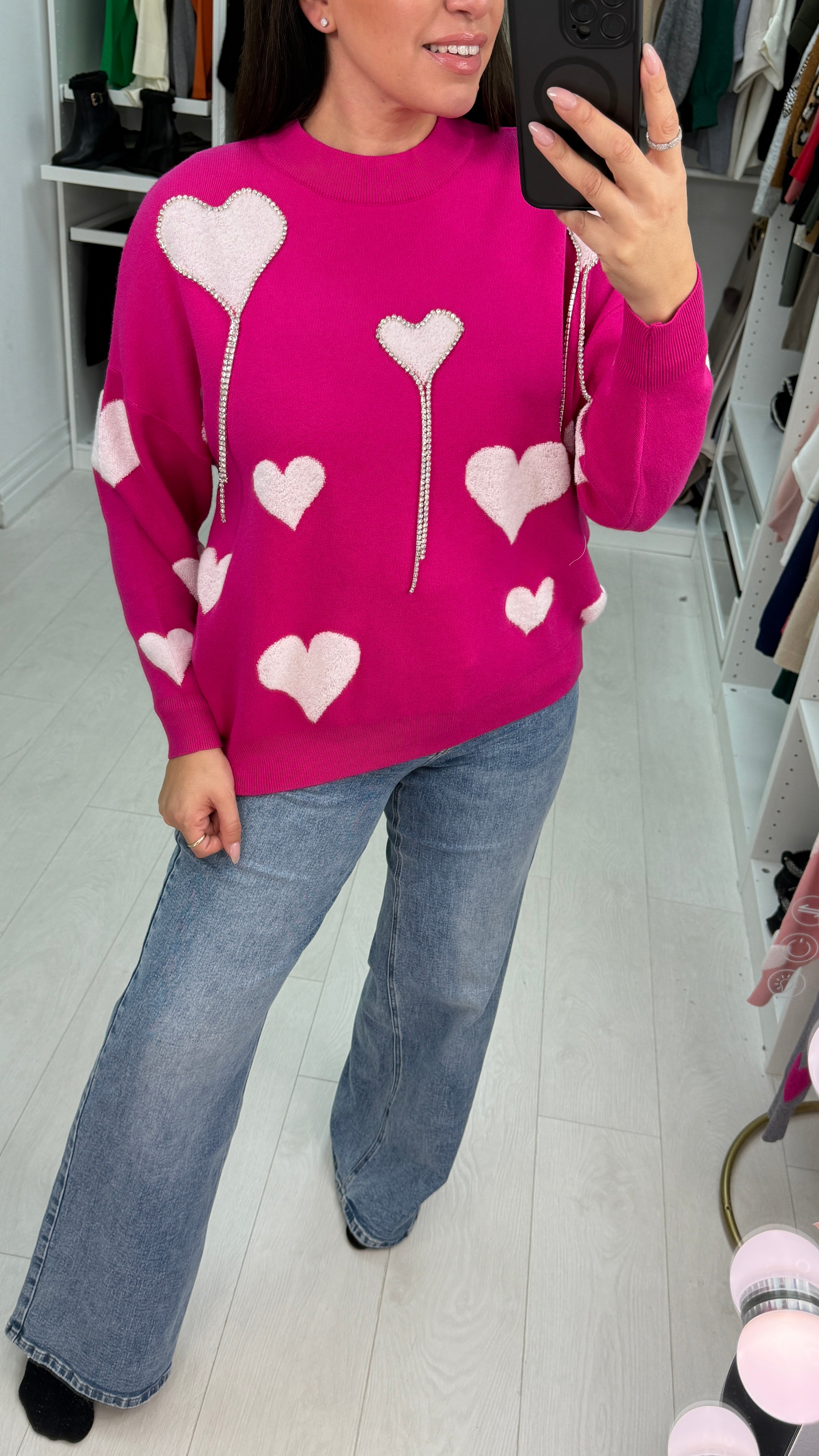 Safia Heart & Diamante Detailed Knit Jumper