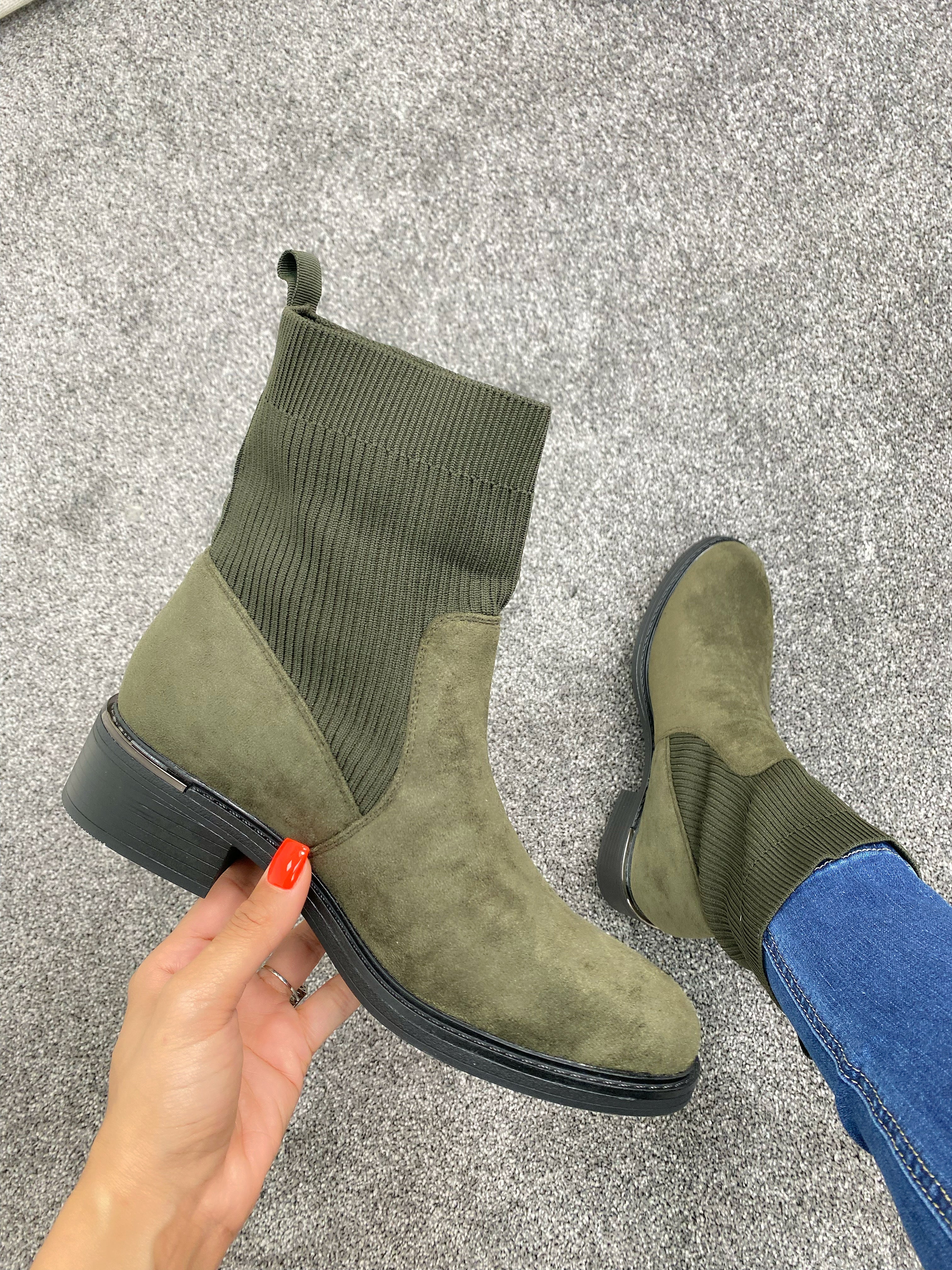 Tucker Suedette Ribbed Stretch Sock Boot