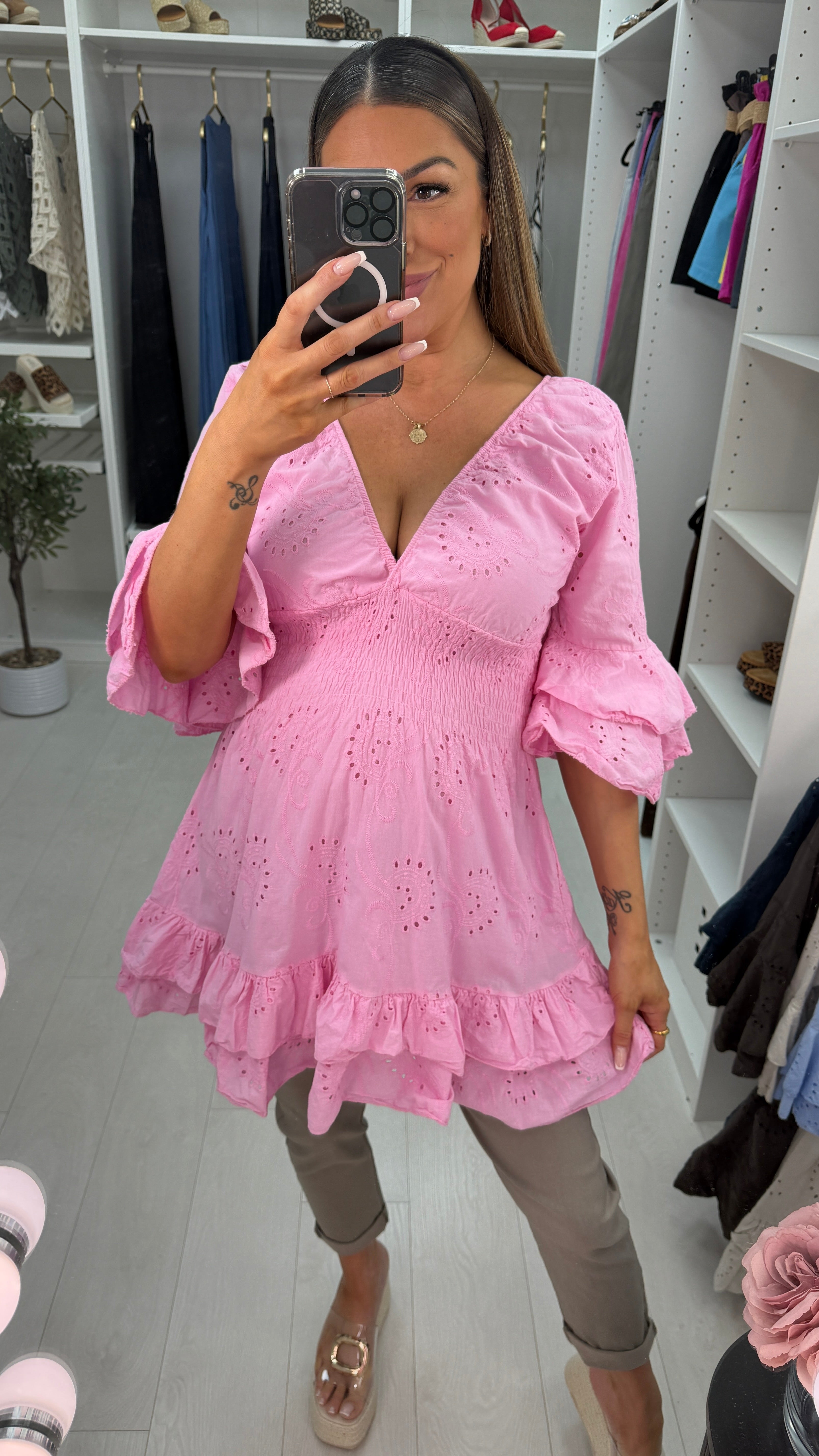 Kamiya Broidery Anglaise Deep V Neck Tunic