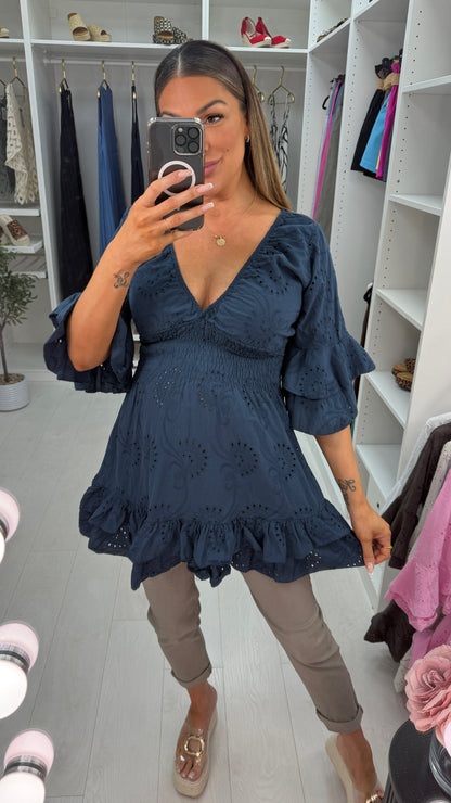 Kamiya Broidery Anglaise Deep V Neck Tunic