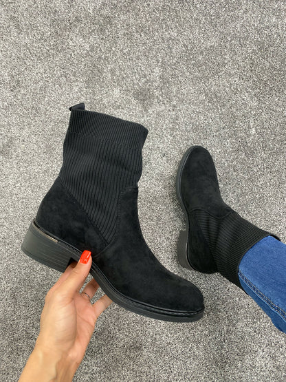Tucker Suedette Ribbed Stretch Sock Boot