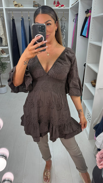 Kamiya Broidery Anglaise Deep V Neck Tunic