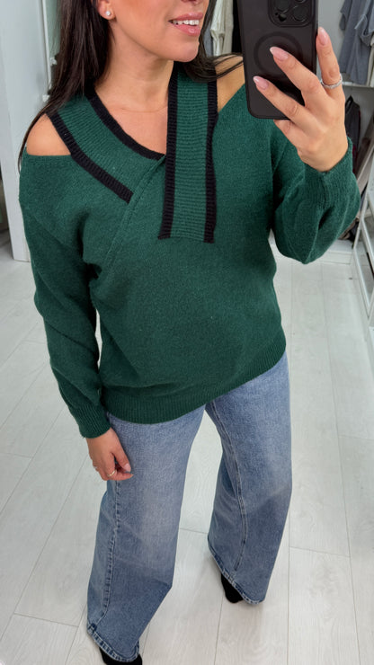 Shona V Detailed Cold Shoulder Knit Jumper