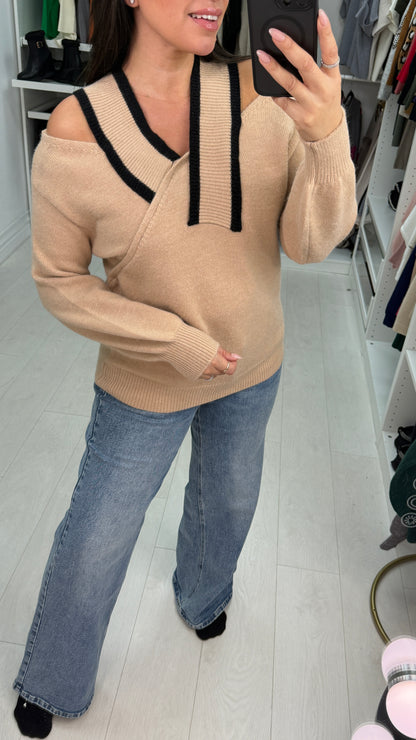 Shona V Detailed Cold Shoulder Knit Jumper
