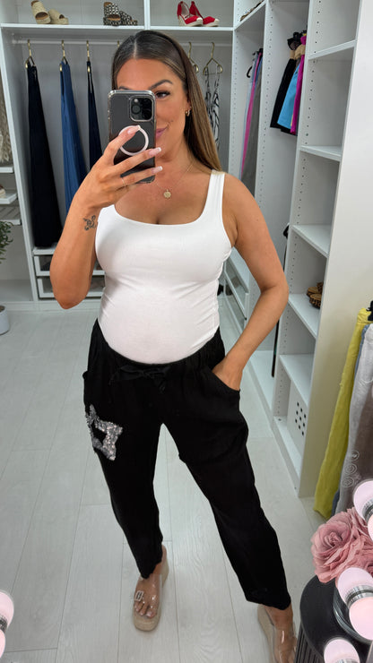 Annalou Plain Sequin Star Detailed Linen Trousers