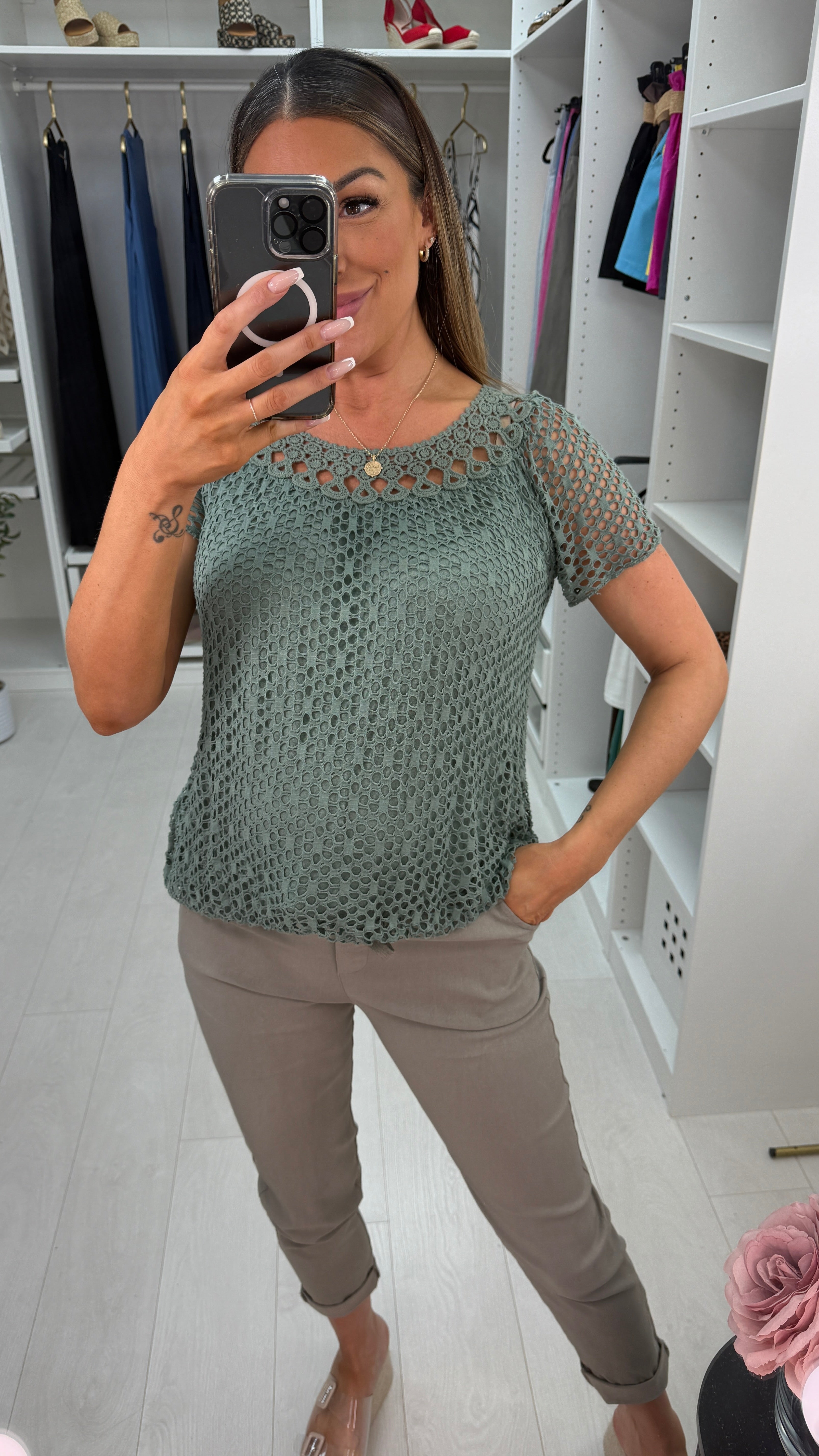 Casandra Crochet Bubble Hem Top