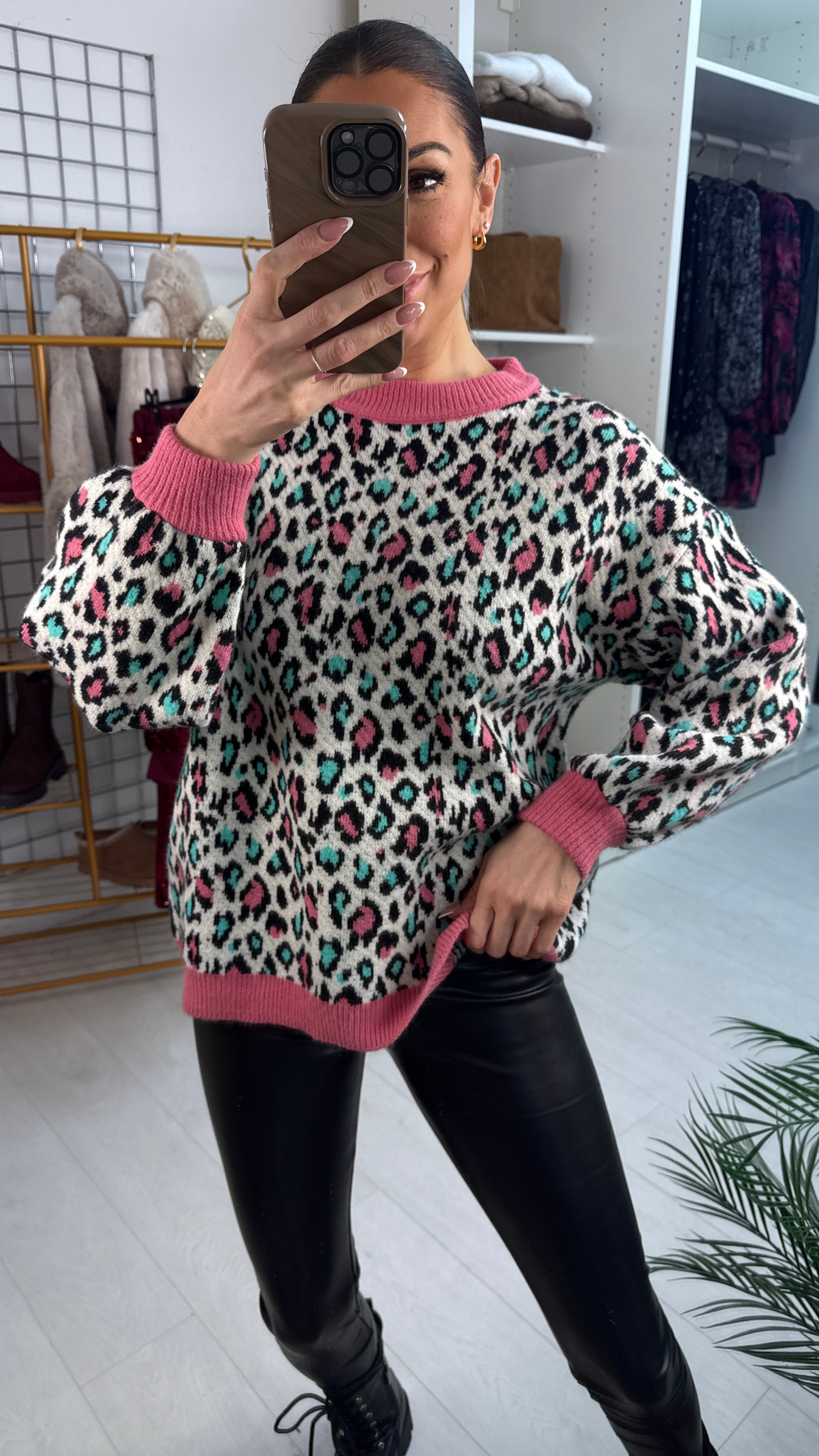 Casia Fuchsia Leopard Print Loose Fit Super Soft Knitted Jumper