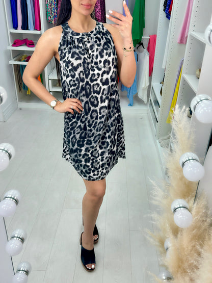 Jalen Leopard Print Halter Neck Dress