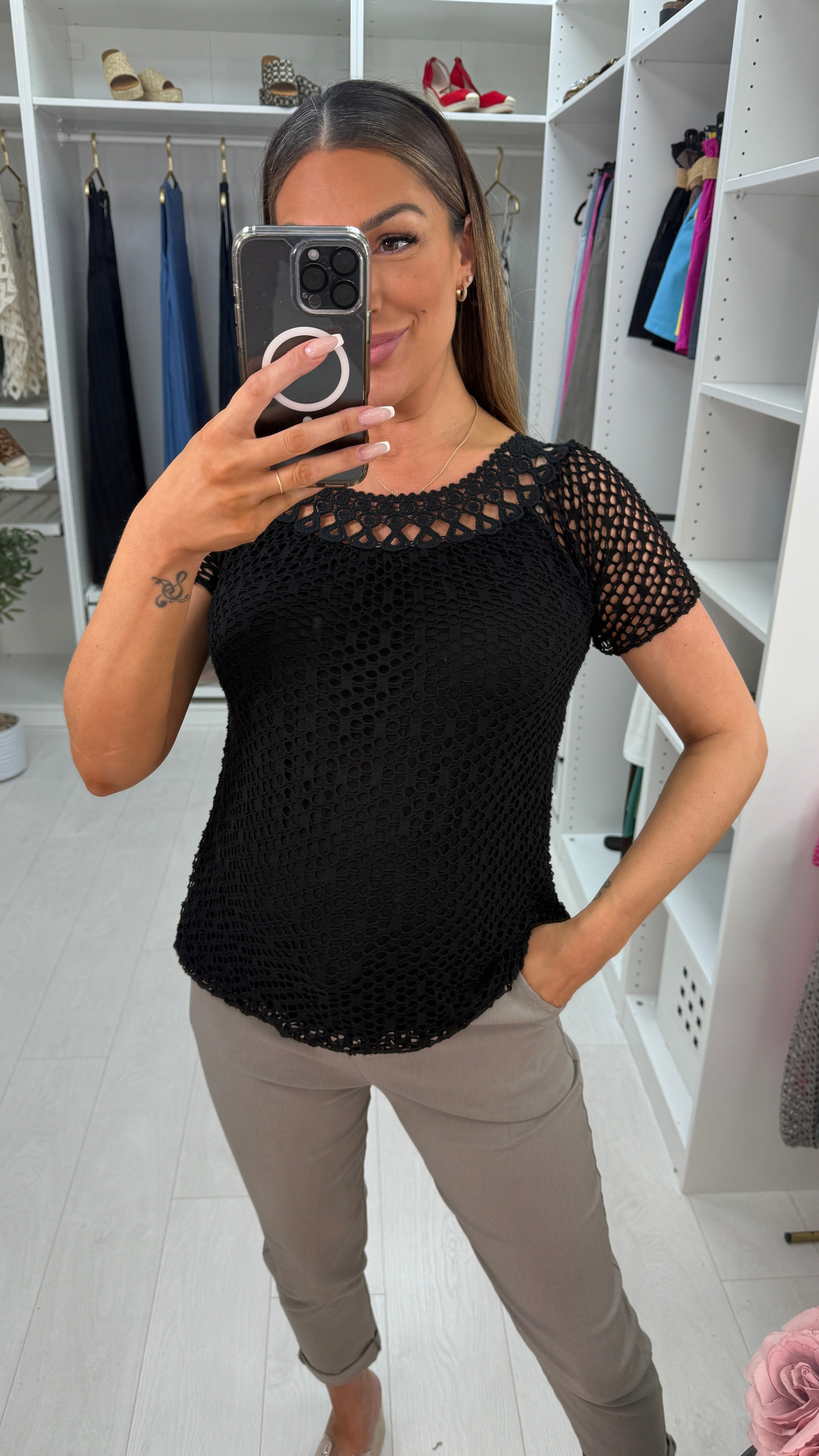 Casandra Crochet Bubble Hem Top