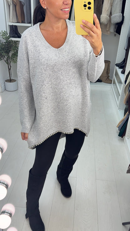 Nixie Plain Hem Detailed Loose Fit Longline Jumper