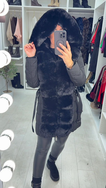 Waverly Faux Fur Padded & Belted Coat